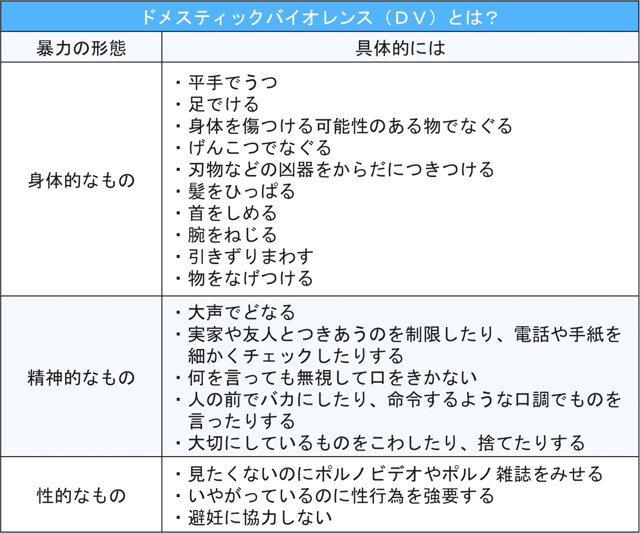 ドメスティックバイオレンスDVの具体的な例