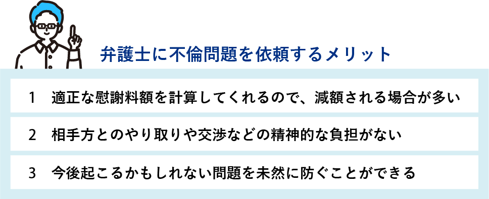 ①慰謝料額が減額される場合が多い　②やりとりや交渉などの精神的な負担がなくなる　③今後起こり得る問題を未然に防げる