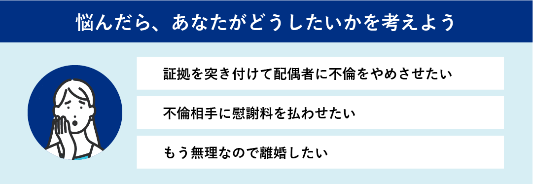 証拠を突きつけて配偶者に不倫をやめさせたい 不倫相手に慰謝料を払わせたい もう無理なので離婚したい